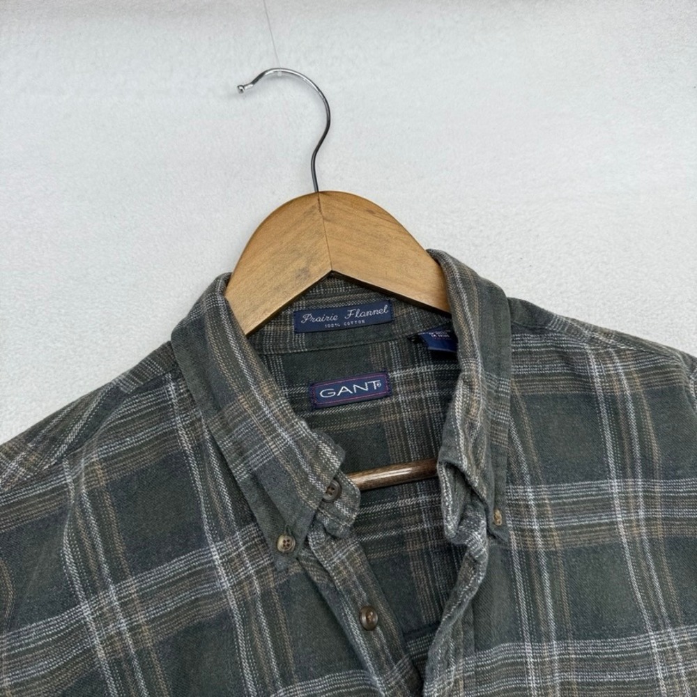 Vintage Gant Flannel Shirt Mens Large Green Prairie Plaid Cotton Shadow Button